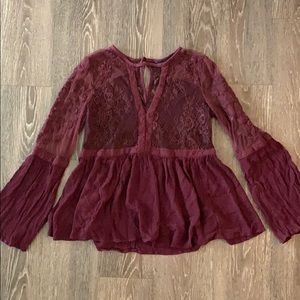 Burgundy Bell Sleeve Blouse